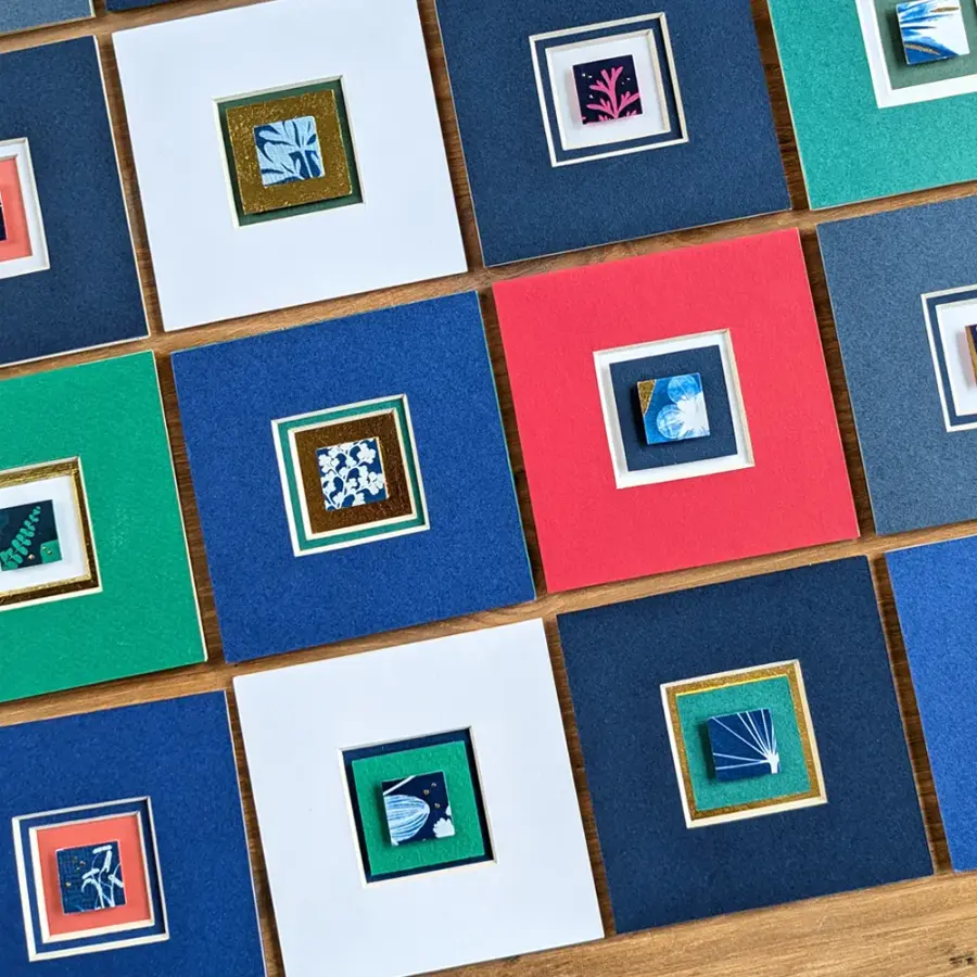 Collection of miniature cyanotype prints