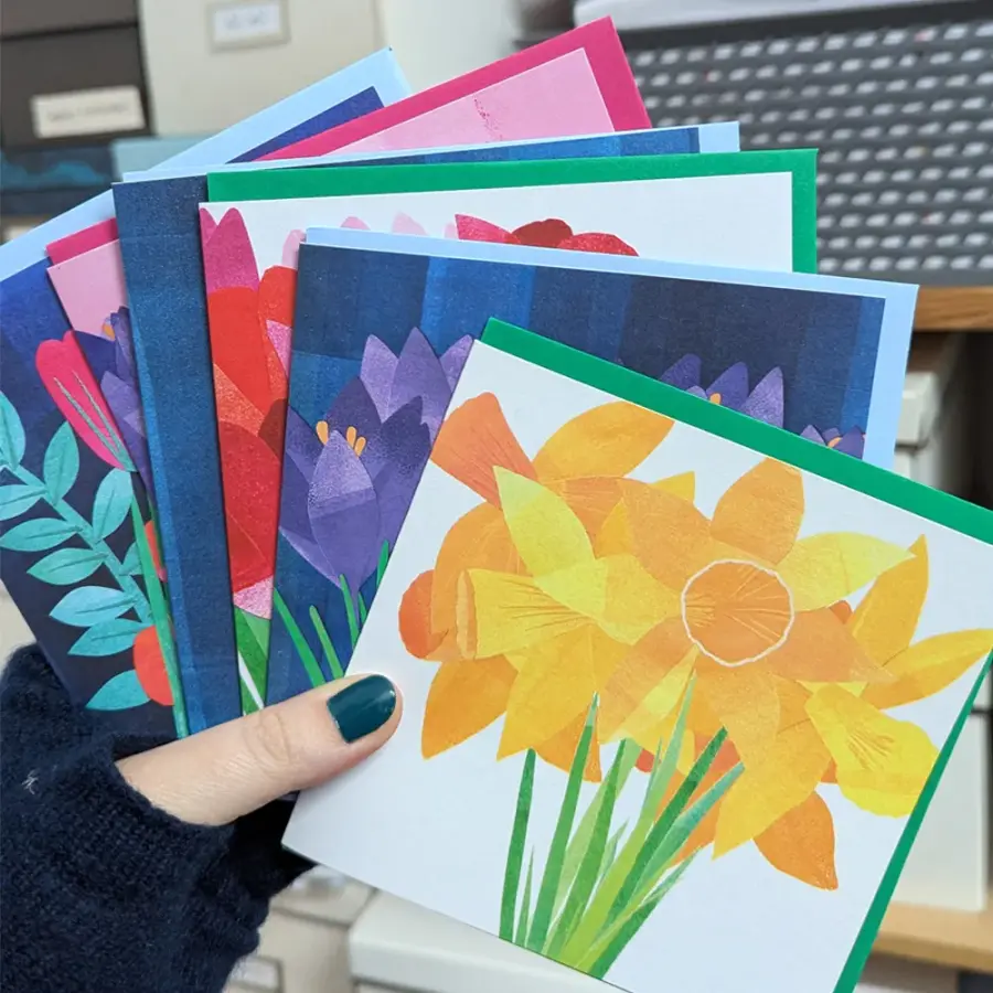 Hand displayed collection of flowery cards