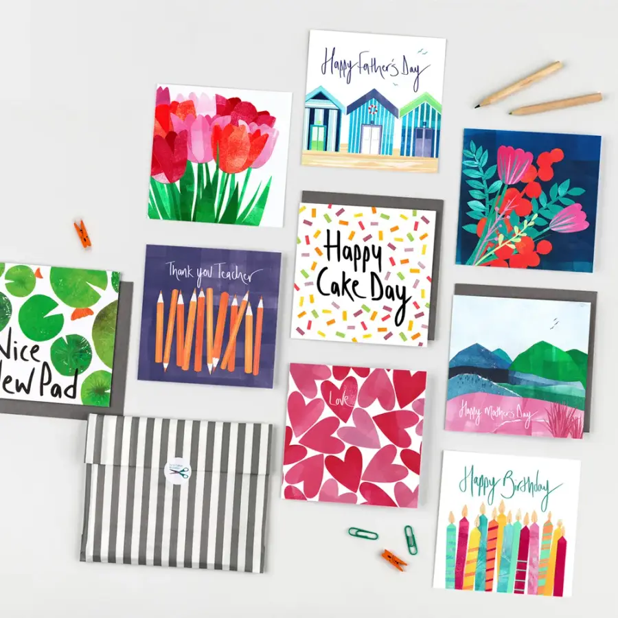A collection of handmade greetings cards for various occasions